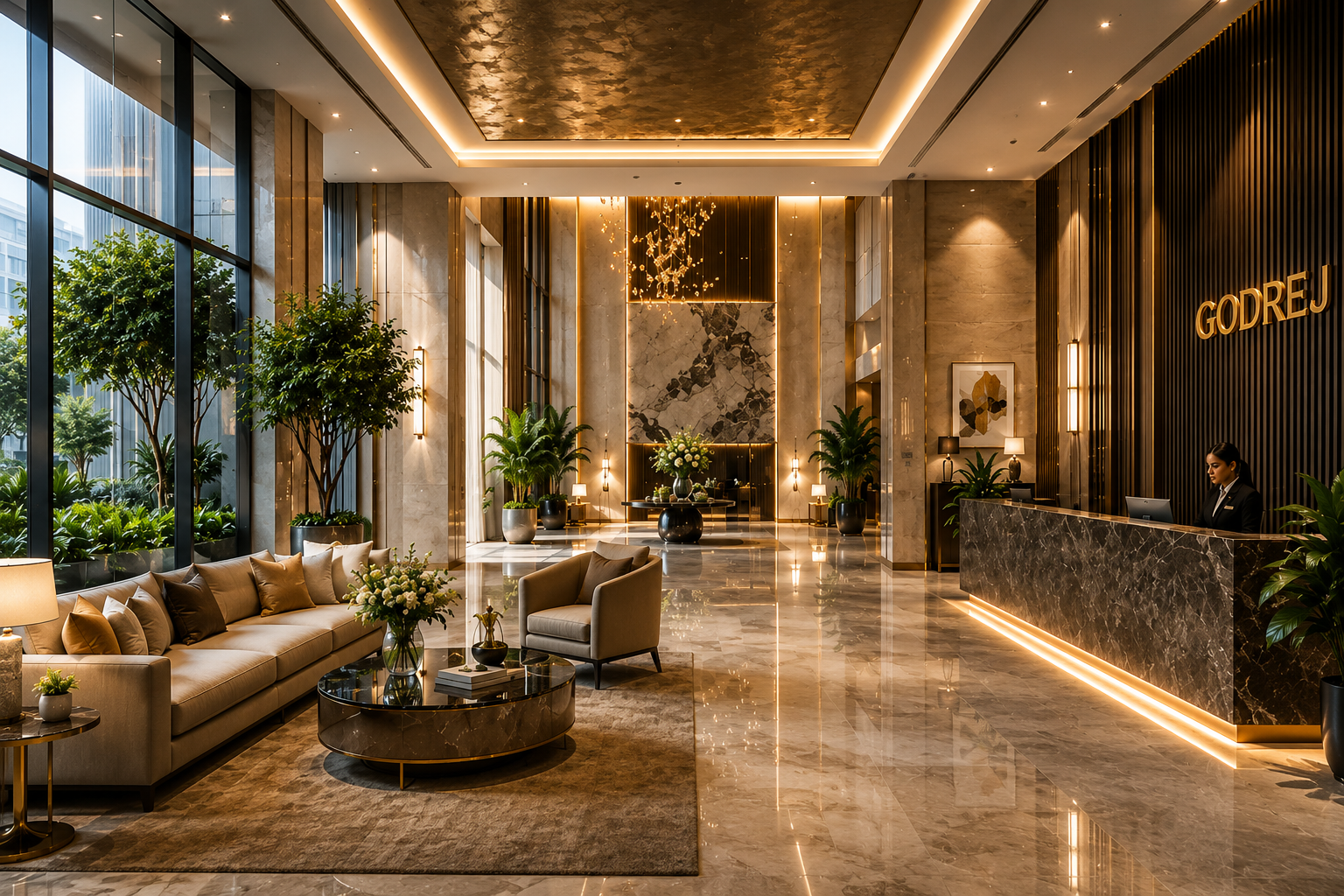 Grand clubhouse reception and luxury lobby at M3M Skywalk Gurugram